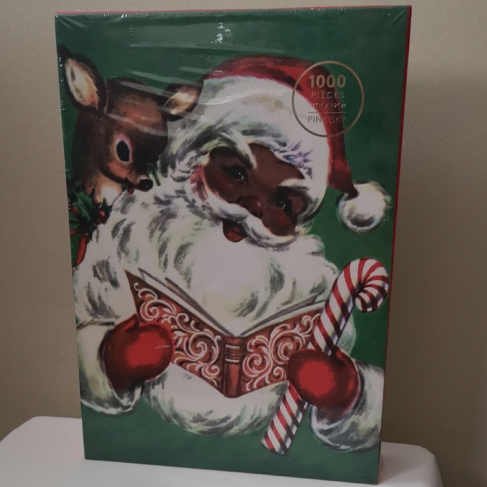 Vintage Style Black Santa and Reindeer Puzzle, 1,000 Pieces 26" x 19" Sealed New